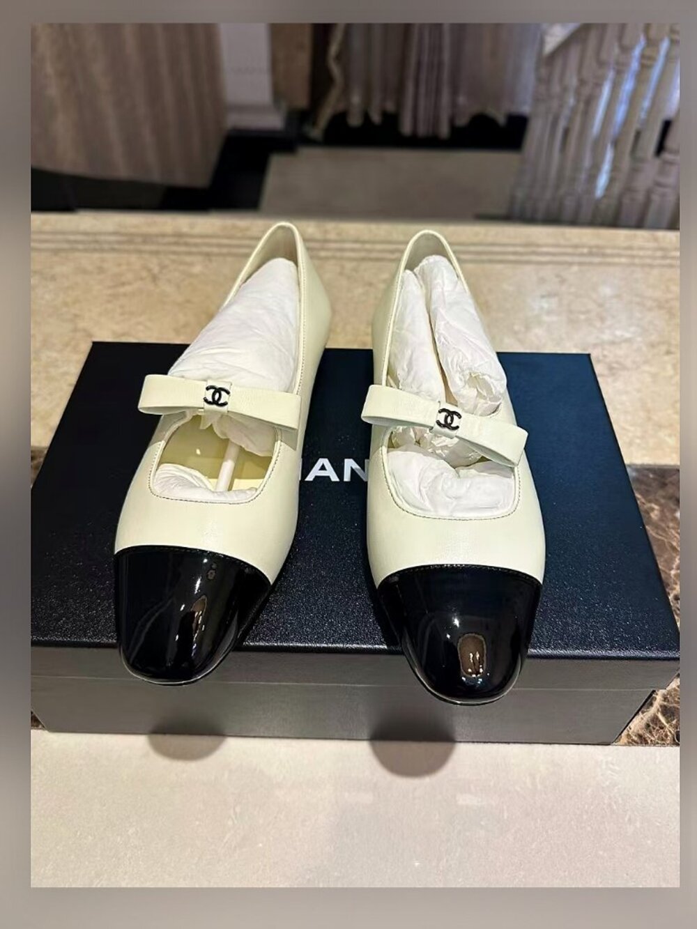 Chanel Two-Tone Bow Flat Shoes